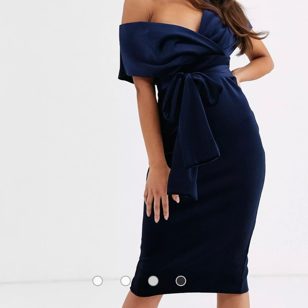 ASOS DESIGN Petite velvet fallen shoulder dress